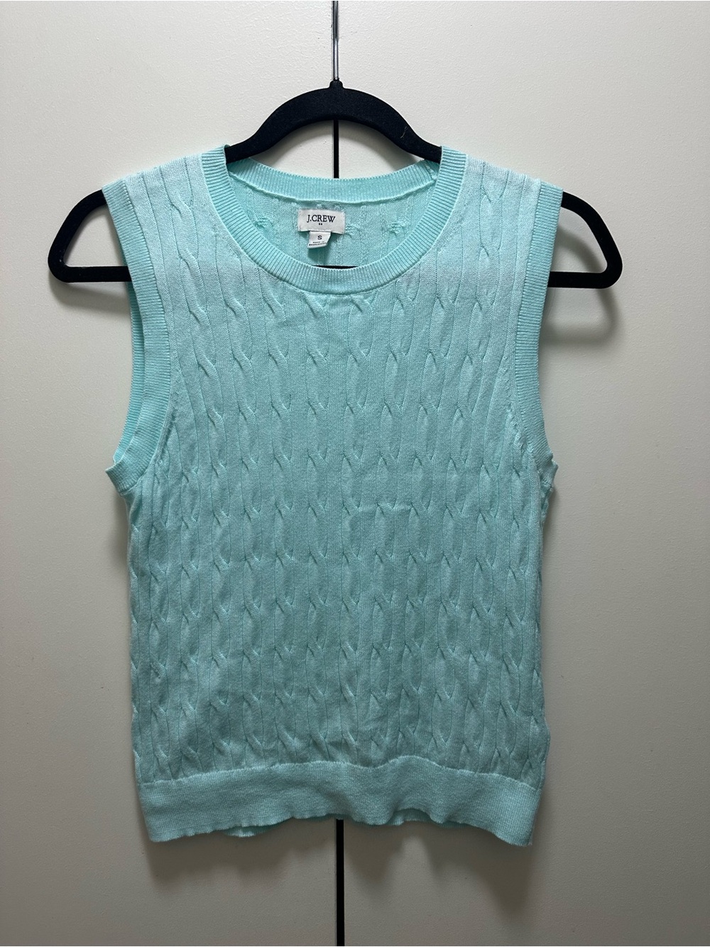 J.Crew Factory Cotton Cable Sweater Shell Vest Mint Blue Size S